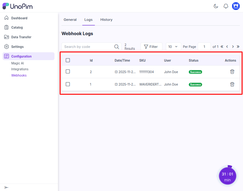 webhook logs