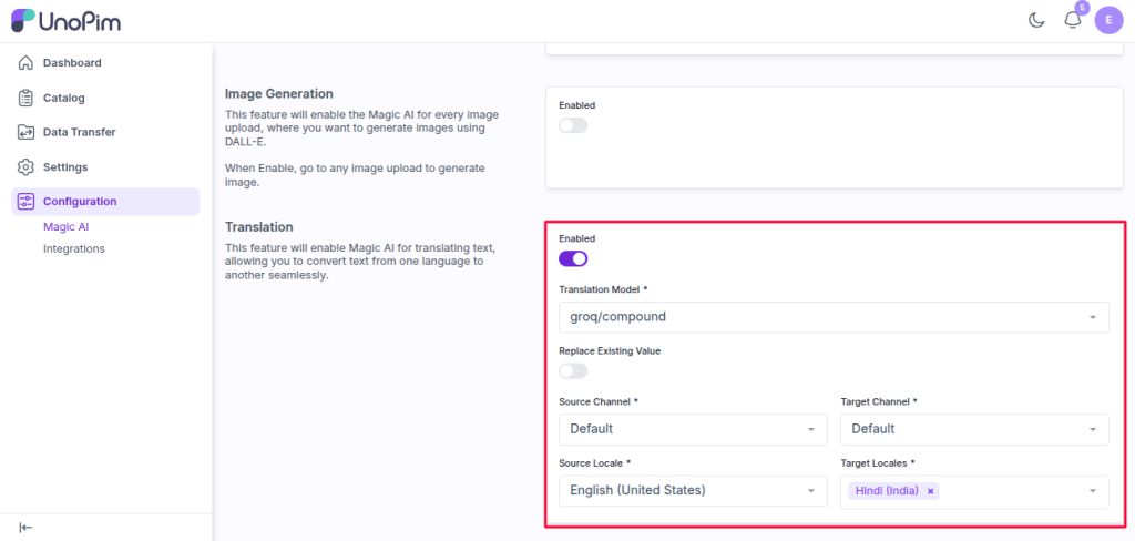 unopim magic ai translation setup