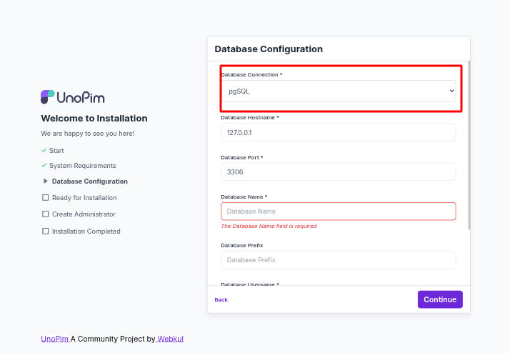 unopim supports postgresql